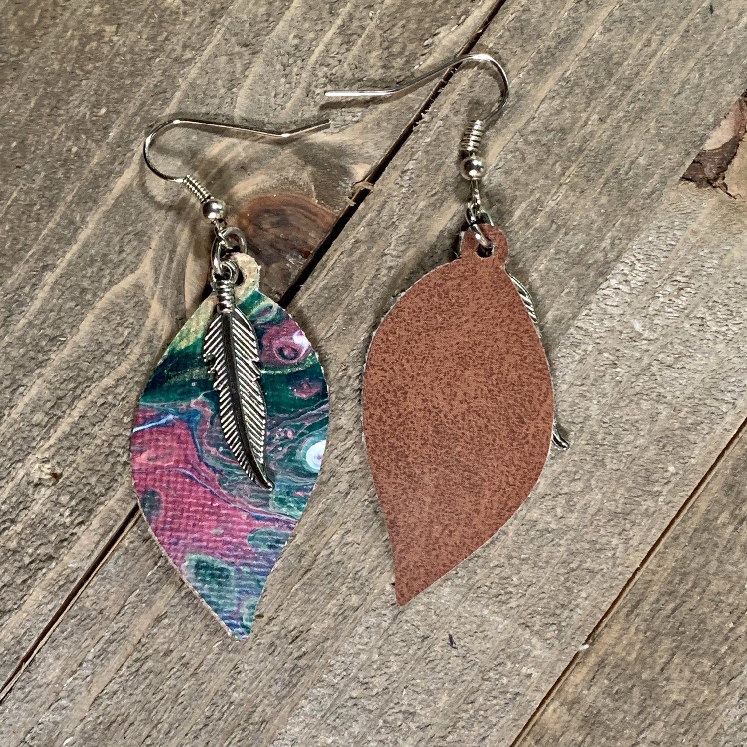 Wearable Art Canvas Leaf Fish Hook Earrings - Cinder House Creations