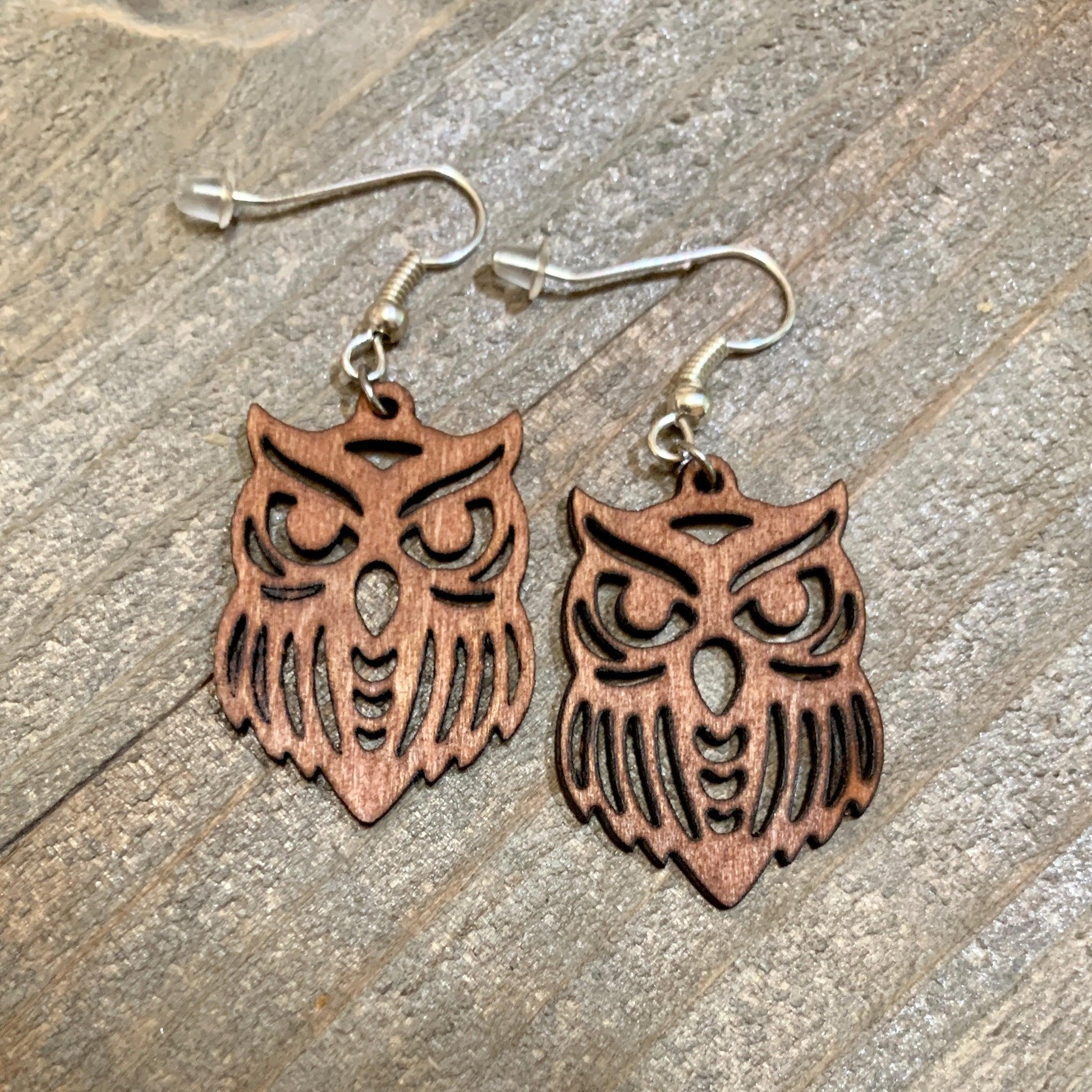 Laser Cut Wood Owl Earrings - Cinder House Creations