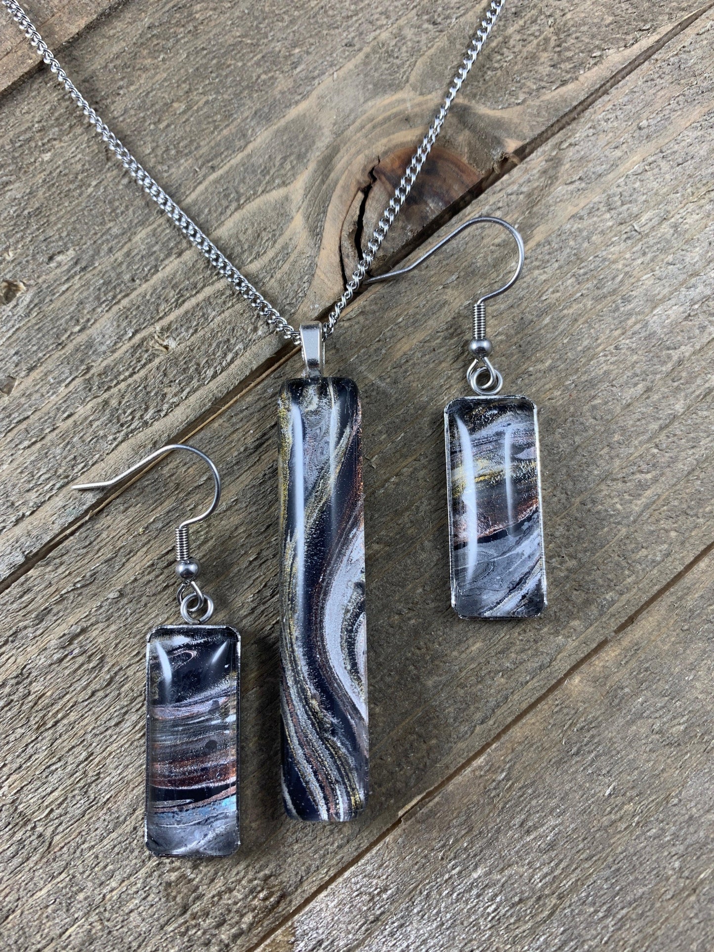 Rectangle Wearable Art Pendant and Earring Sets - Cinder House Creations