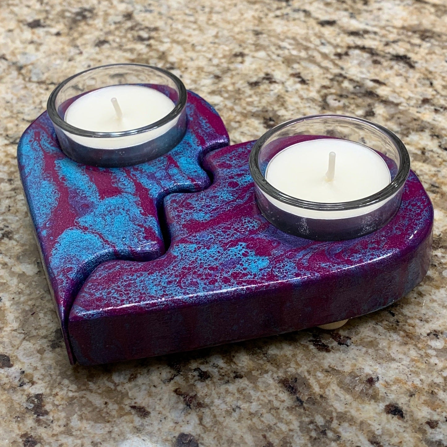 Fluid Art Heart Shaped Tealight Candle Holder - Cinder House Creations