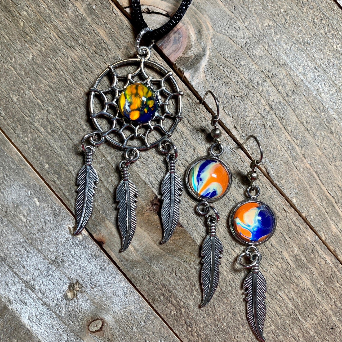 Dream Catcher Wearable Art Pendant and Earring Sets - Cinder House Creations