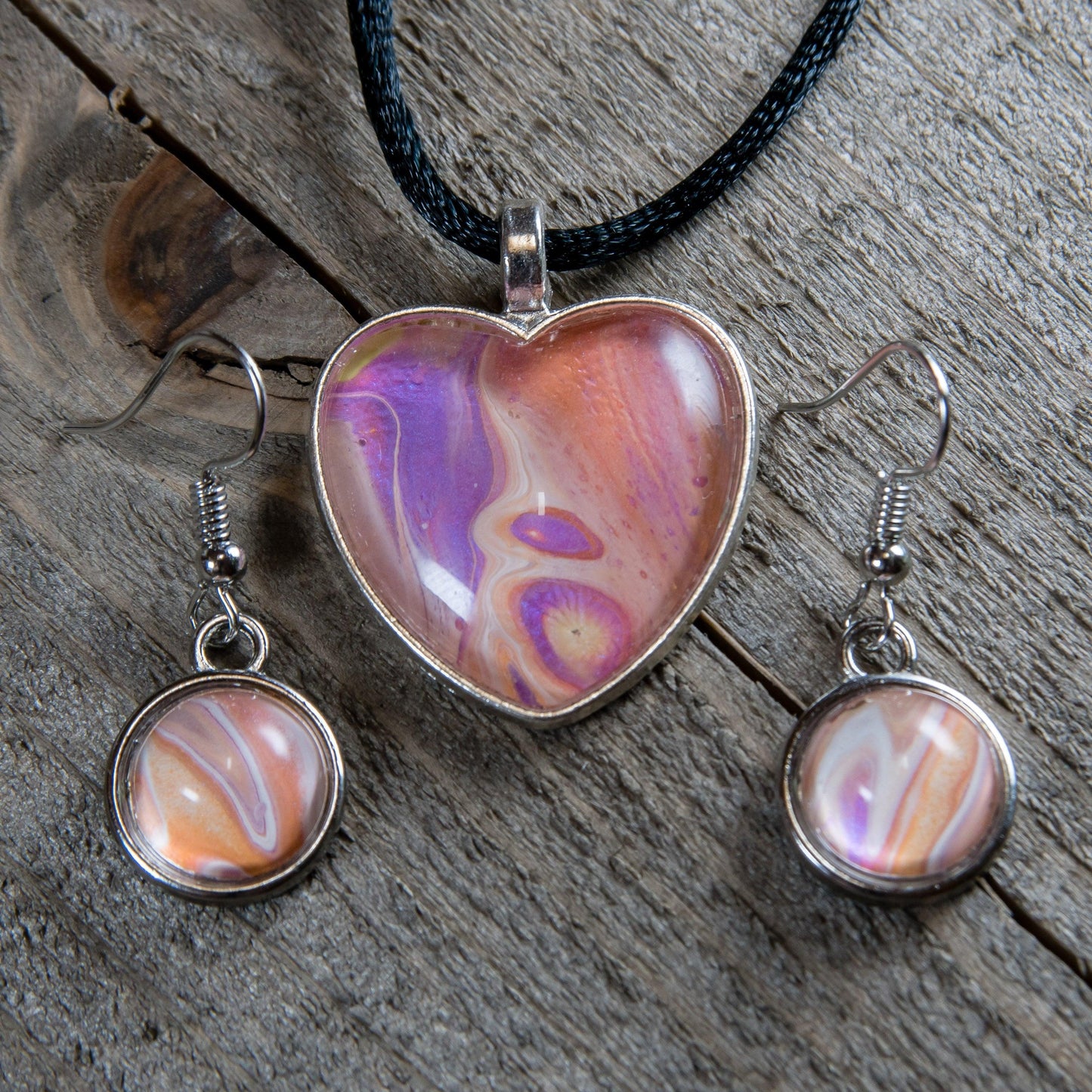 Heart Wearable Art Pendant and Earring Sets - Cinder House Creations