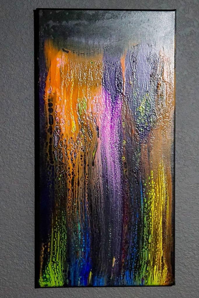 Fluid Art Abstract Painting - Orange, Green, Blue, Pink, Ochre, Yellow, Violet. - Cinder House Creations