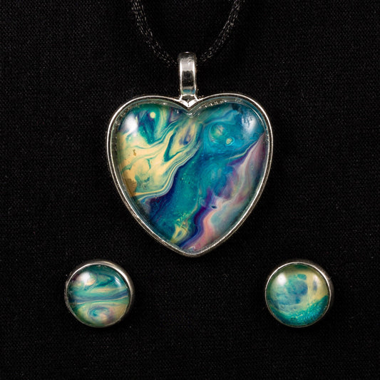 Heart Wearable Art Pendant and Stud Earring Sets - Cinder House Creations
