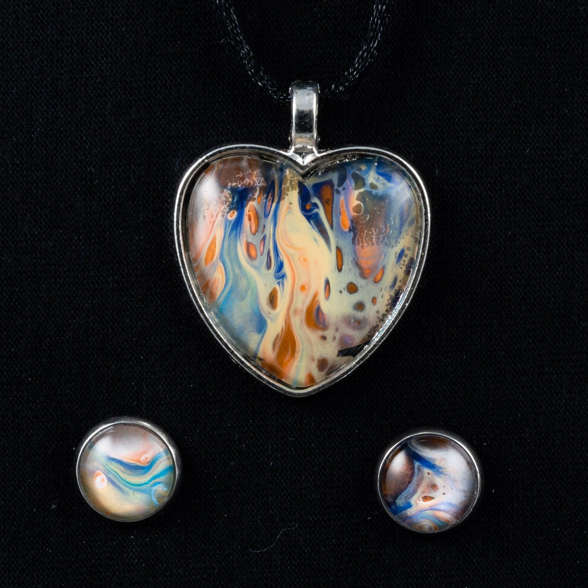 Heart Wearable Art Pendant and Stud Earring Sets - Cinder House Creations