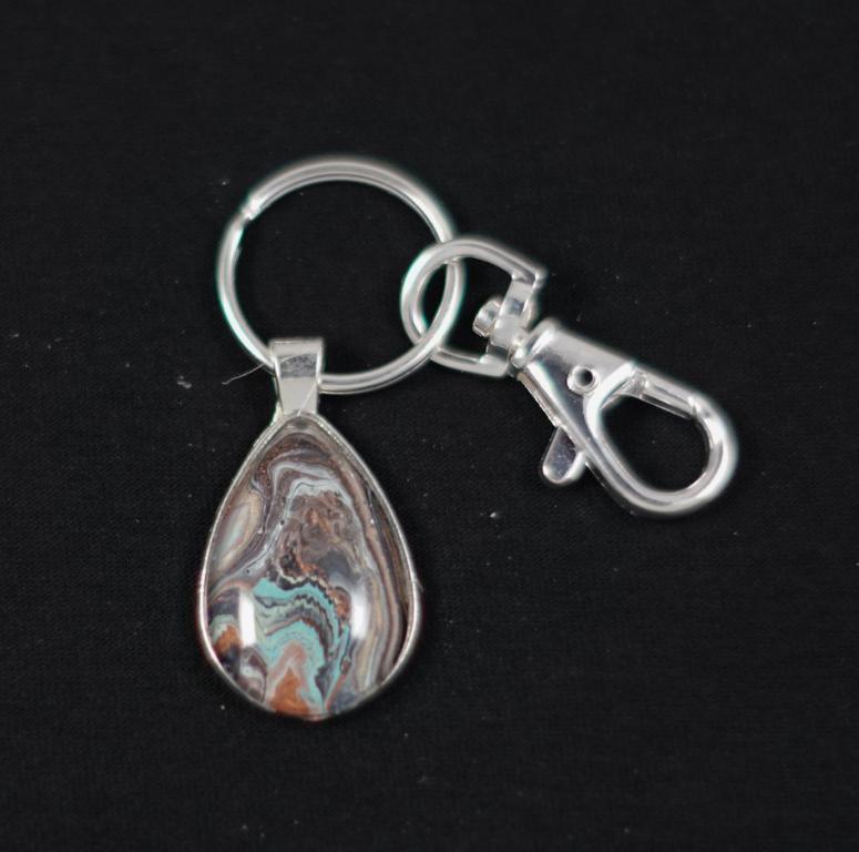 Silver Fluid Art Teardrop Pendant with keychain - Cinder House Creations