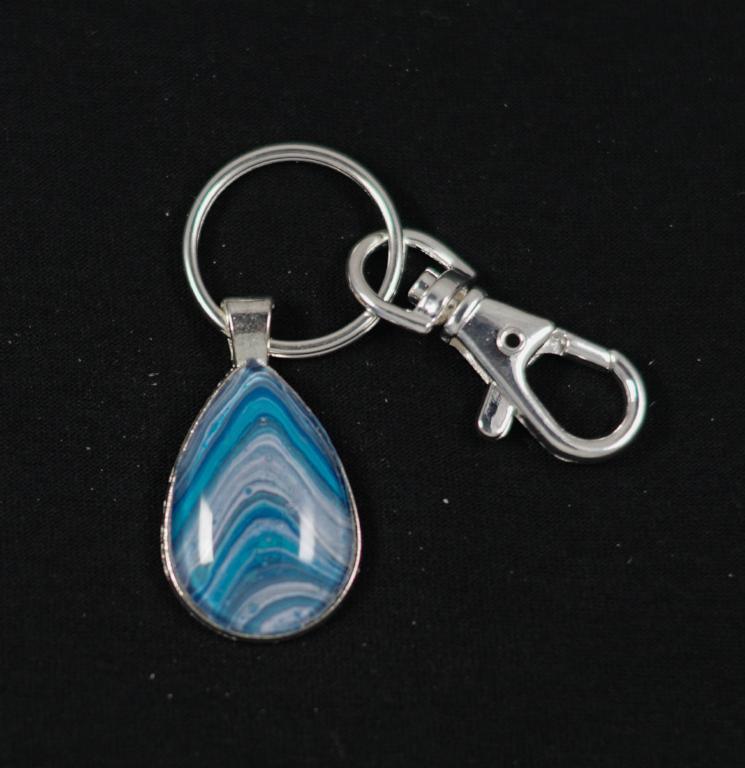 Silver Fluid Art Teardrop Pendant with keychain - Cinder House Creations
