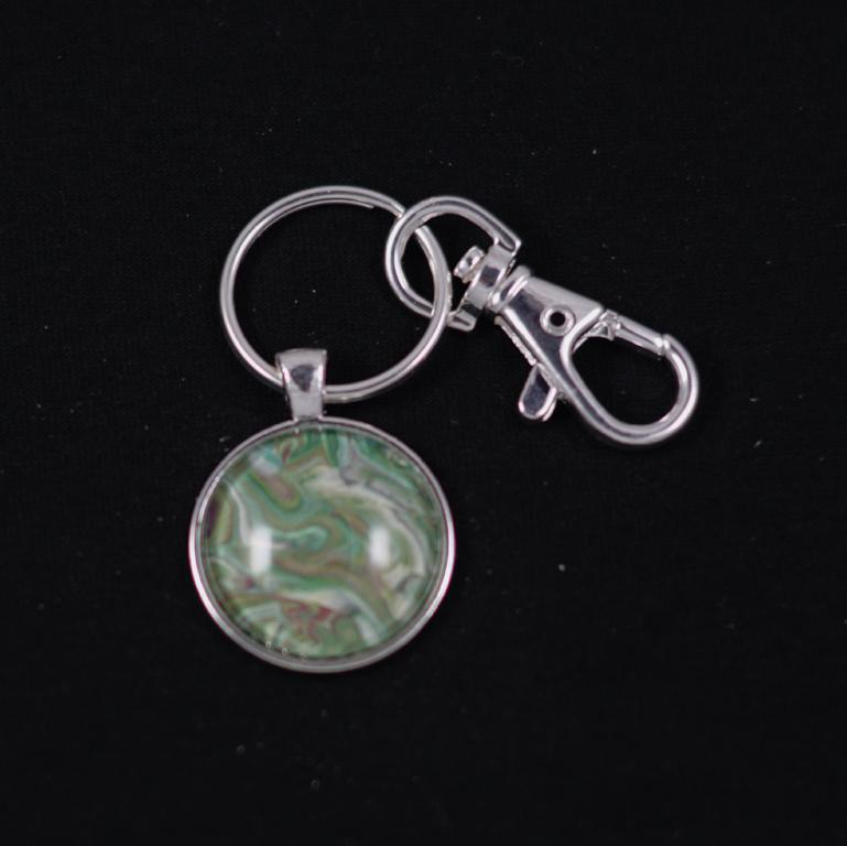 Silver Fluid Art Round Pendant with keychain - Cinder House Creations