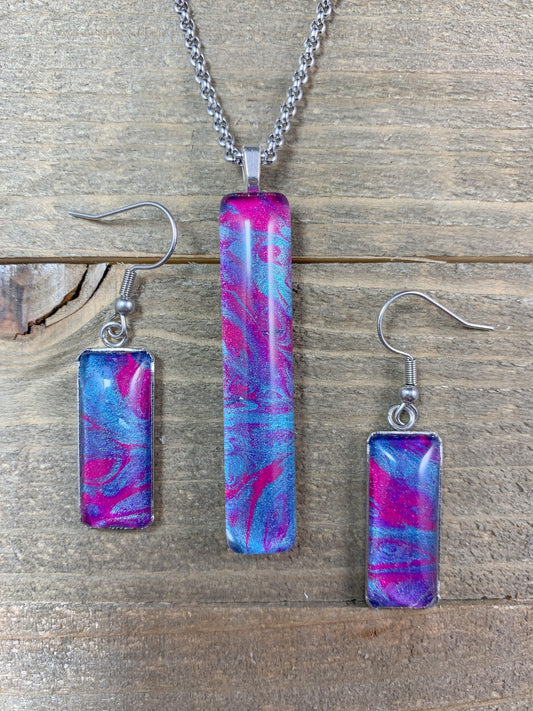 Rectangle Wearable Art Pendant and Earring Sets - Cinder House Creations